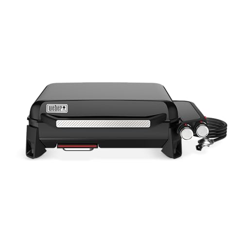 Weber Slate GP 56cm Premium Plancha Grill / 2 Brenner Gleichmäßige Hitze bis zum Rand Bis zu 260 C Porzellanemaillierte Antihaft-Grillfläche (56 x 41 cm) Höhenverstellbare Füße Schwarz