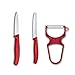 Produktbild Victorinox Swiss Classic Gemüsemesser-Set, 3-teilig, Inkl. Tomatenmesser Wellenschliff, Gemüsemesser und Sparschäler, Spülmaschinengeeignet, rot