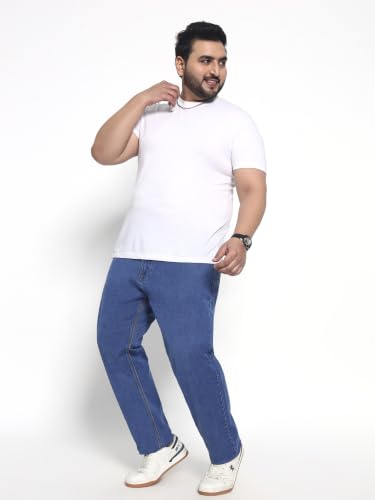Image of Cotton Comfort Fit Jeans for Men | Full-Length Solid Denim Pants with Button Closure, Embroidered Design, Mid-Rise Casual Trousers for Daily | Classic Jeans for Office Bottoms (DI-249)