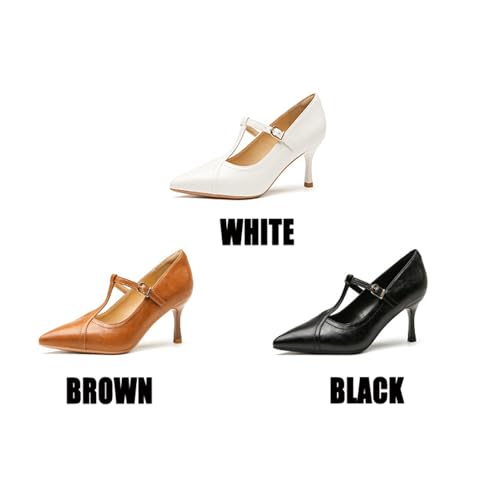 Women's T-Strap Pointed Kitten Heel Mary Janes Pointed Toe Comfort Adjustable Buckle Business Party Stiletto Heel Dress Pumps4