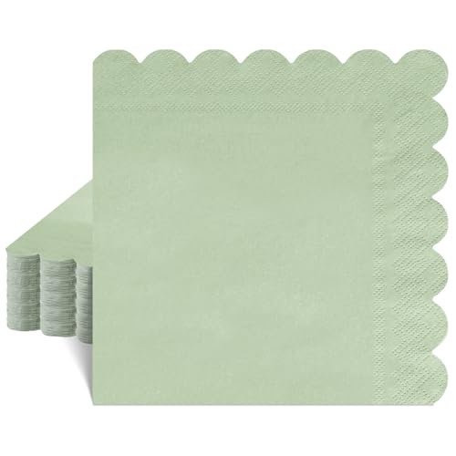 40 pièces Serviettes Sauge 33 x 33 cm, 2 couches ondulées Serviettes en papier Sauge Eucalyptus Vert Serviettes jetables pour anniversaire, fêtes de bébé,...