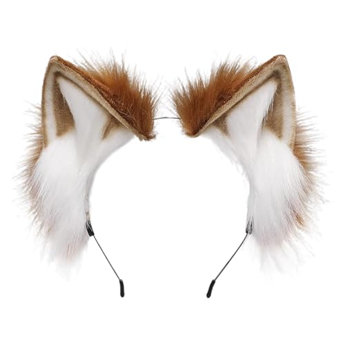 Ycfish Handmade Faux Fur Cat Ear Headband Cosplay Costume Party Cute Head Accessories for Halloween Fluffy Wolf Fox Cat Ears Headband Costume Hair Hoop