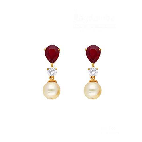 Sri Jagdamba Pearls Dealer 22k (916) Yellow Gold and Ruby Stud Earrings for Women