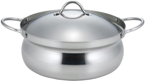 下村企販 卓上鍋 22cm 三層鋼 【日本製】 IH・ガス火対応 食洗機対応 2~3人用 割れにくい 軽量 熱伝導率がいい アルミ芯 ステンレス フタ付き 土鍋 燕三条 45892