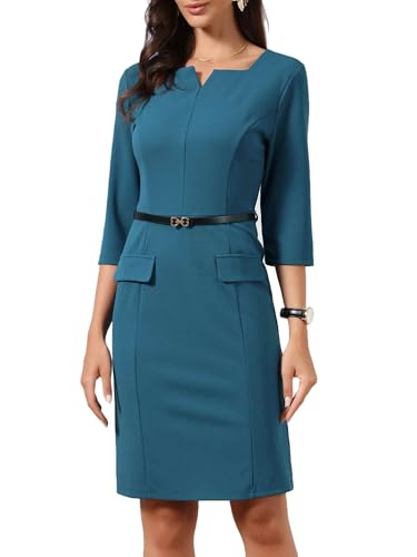 Image of Allegra K Women Professional Office Work V Neck 3/4 Sleeve Sheath Dress