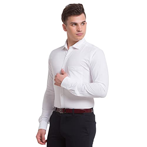 Image of Park Avenue Men's Cotton Blend Solid Pattern Slim Fit Narrow Collar Full Sleeve Formal Shirt