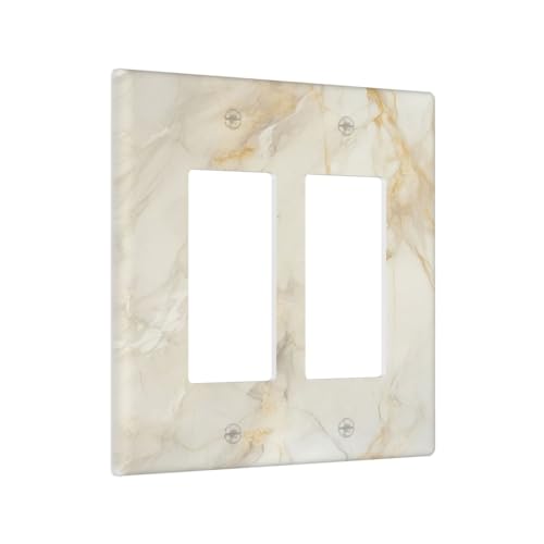 Plaque murale marbre beige doré décorative style art moderne pour double interrupteur à bascule