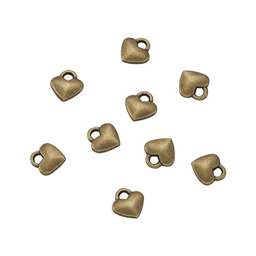 Beadthoven 50pcs Antique Bronze Heart Charm Pendants Tibetan Style Extender