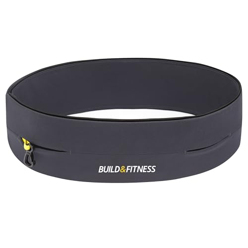 Build and Fitness Cinturón de Correr y Aptitud cinturón, Funda cinturón con Clip para Llaves, Adapta tu iPhone 6,7,8 Plus, X. para Gimnasio (Grafito, M / 30”-33” (75-85cm))