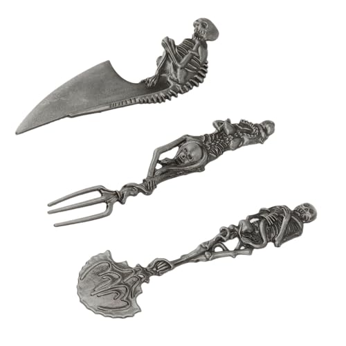 NDNCZDHC Halloween Cutlery Set, Black Gothic Flatware Set, Metal Dishwasher Safe, Skull Silverware Set with Knife Fork Spoon Spooky Utensils Cutlery (Silver Gray) - Image 5
