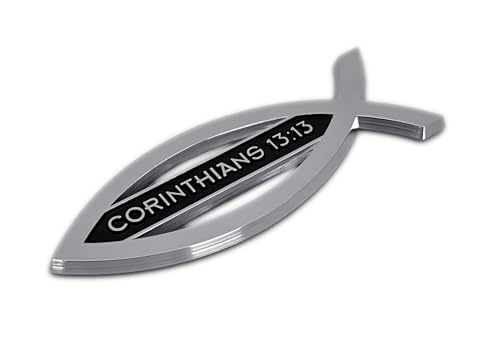 Image of Elektroplate Christian Fish Corinthians 13:13 OEM Chrome Emblem for Cars, Trucks, and All Auto | Universal Fit at 4 inch x 1.4 inch | Weatherproof