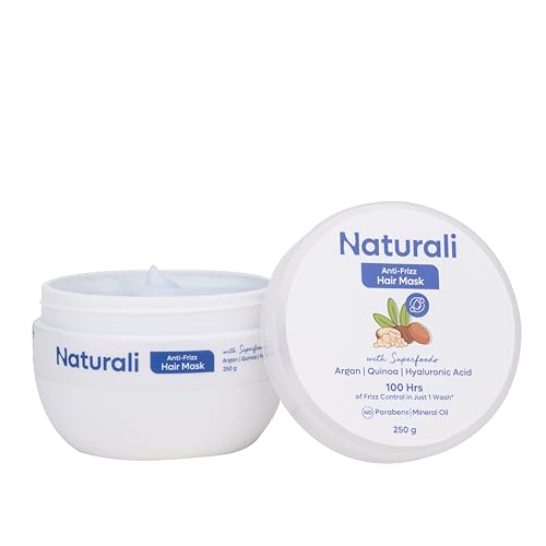 Image of Naturali Anti-Frizz Hair Mask with Argan Oil, Quinoa & Hyaluronic Acid | 100 hours of frizz control | Coats each strand with intense nourishment | Sulphate & Paraben Free Everyday Shampoo For Women & Men | 250 g
