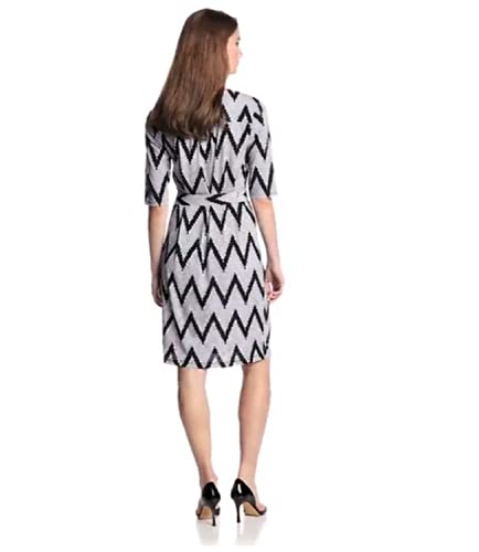 MSK Women's Elbow-Sleeve Shoelace-Neck Chevron Print Dress2