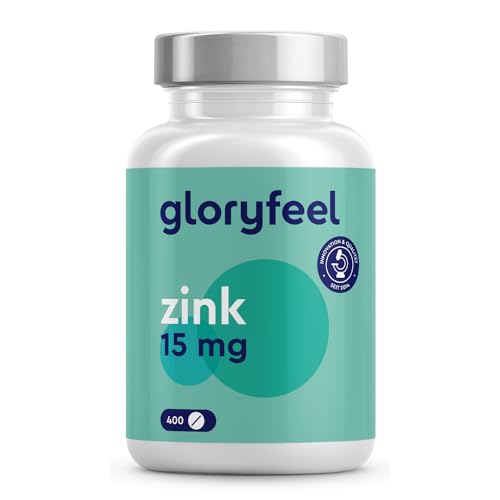 Zink - 400 Tabletten (13 Monate) - 15mg Zink-Gluconat pro Tag - Optimale Dosierung - Hoch bioverfügbares elementares Zink - 100% vegan laborgeprüft und ohne Zusätze in Deutschland hergestellt