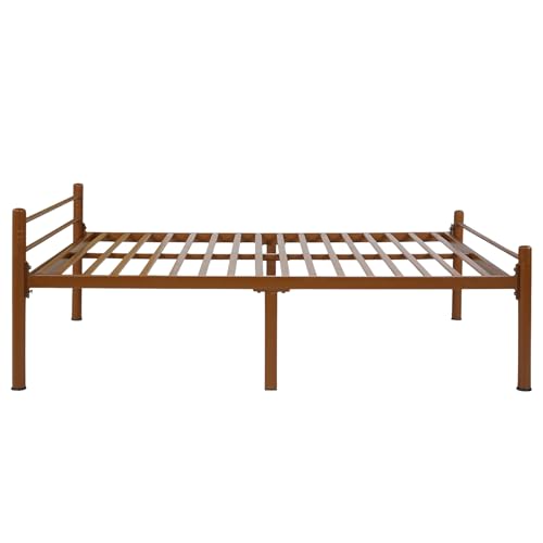 Image of Nivo Metal Extra Single Size Bed Without Storage | Wrought Iron Single Bed with Headboard & Footboard| Sturdy Powder Coated Platform Cot for Bedroom (Nivo Brown)