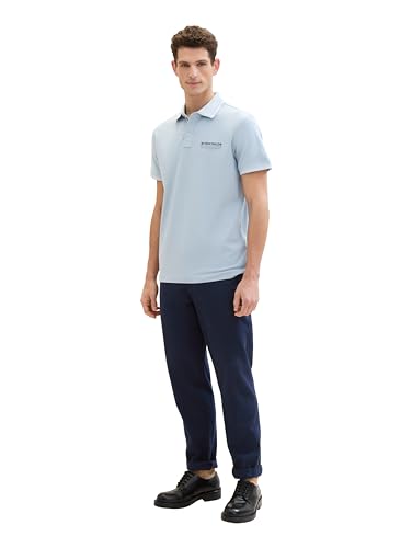 TOM TAILOR Herren Basic Piqué Poloshirt mit Logo-Print , Foggy Blue, L – Ansicht 4