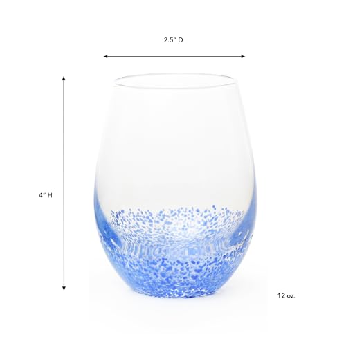 IMPULSE! Tierra Set of 6 Blue Glassware - Versatile for Cocktails, Margaritas, Gin Tonic, Bar Set, Durable Glass, Refreshing Beverages, Fruit Punch, Smoothie, 17 oz Capacity, 2.75 x 4.75 inches
