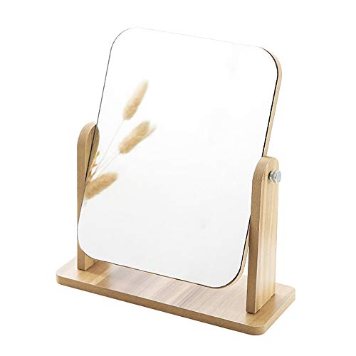 Espejo de mesa ajustable portátil de madera rectangular