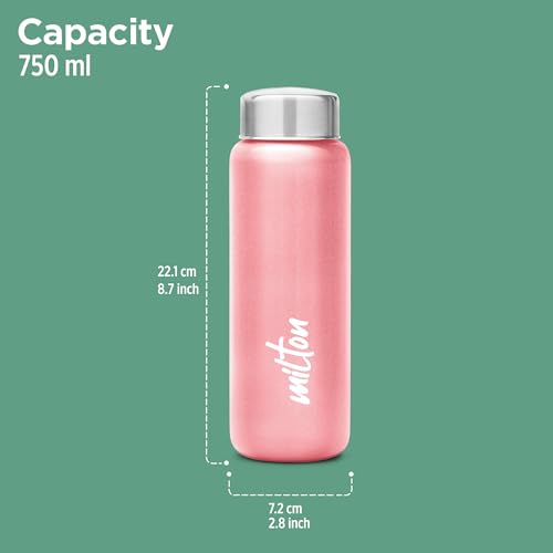 MILTON Aqua 750 Stainless Steel Water Bottle, 750 ml, Light Pink | Single walled | Leak Proof | Easy Grip | Easy to Carry | Gym Bottle | Home | Kitchen | Hiking | Treking Bottle | Travel Bottle