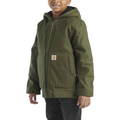 Image of Carhartt Boys' Flannel-Lined Hooded Canvas Insulated Zip-Up Jacket