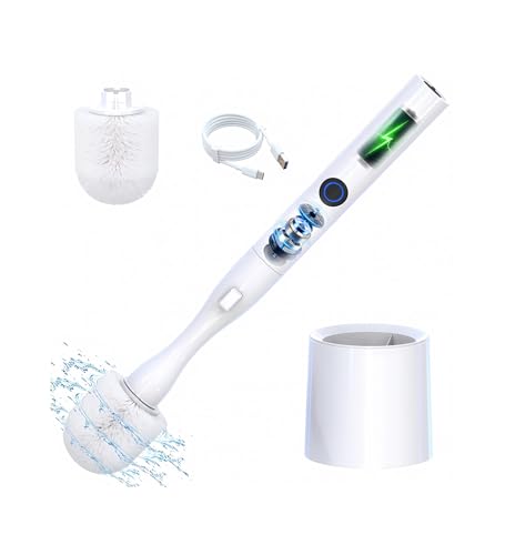 Electric Toilet Brush, HKFIF Toilet Brush and Holder Set, 360 Degree Powerful Cleaning Easily Eliminate Stains and Residue, 2 Speeds Rechargeable Motorized Toilet Scrubber