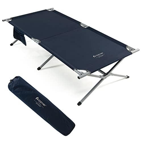 Generisch FANTASK Feldbett Klappbar XXL, 214,5 x 106 cm, Campingbett mit Seitentasche, tragbares Campingliege bis 150 kg belastbar, inkl. Tragetasche, Klappbett für Camping, Strand (Blau)