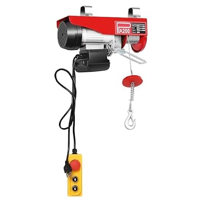Gymticioi Red PA200 Electric Hoist, 440lbs Load Capacity, Wired Remote Control, 480W Motor, Single & Double Cable Lifting for Warehouse, Factory, and Construction Use