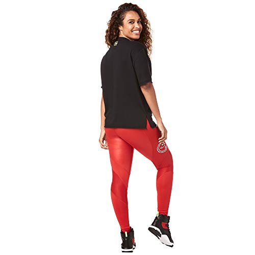 Zumba Loose Fitting Dance Fitness Graphic Tees Athletic Workout Top for Women, Black Bold, L