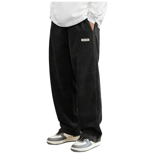 Mens Corduroy Pants Loose Elastic Waist Open Bottom Sweatpants Baggy Drawstring Wide Leg Lounge Pants with Pockets