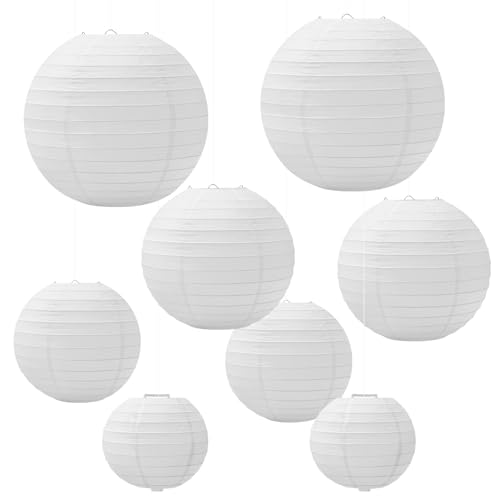 8 PCS Paper Lanterns White Round Hanging Paper Lanterns Decorations for Birthday Home Decor Christmas Wedding Bridal Party Decoration(Size:42 62 82 102)