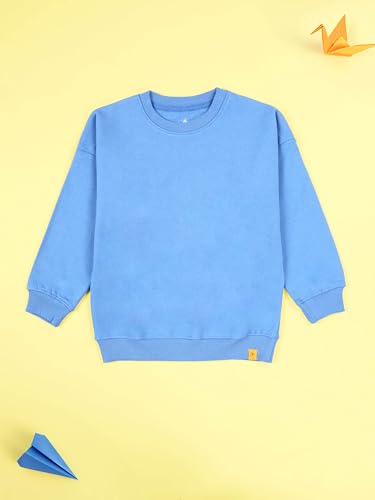 Image of KiddoPanti Boys Solid Round Neck Full Sleeve Fleece Sweatshirt | 60% Cotton 40% Polyester | Soft Warm Winter Pullover | Ribbed Cuffs & Hem | Casual Winter Sweatshirt for Kids