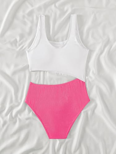 SweatyRocks Girl's Color Block One Piece Bathing Suit Scoop Neck Cut Out Monokini Swimsuit2