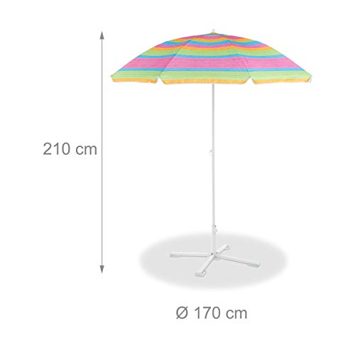 Relaxdays strandparasol gestreept, in de hoogte verstelbaar, SPF 50+, H x Ø 210 x 170 cm, tuin, stokparasol, kleurrijk - Afbeelding 6