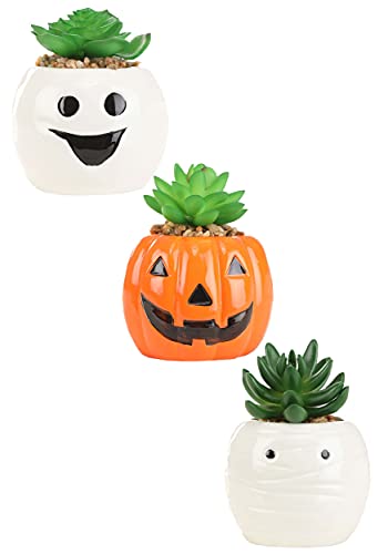 Transpac Halloween Succulent Planter Ghost, Pumpkin & Mummy Set S...