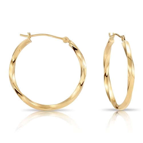 10K Yellow Gold Classic Twisted Round Hoop Earrings4