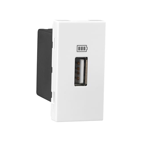 Image of Legrand Allzy Modular Type-A USB Charger Socket (1500mA, 1-Module, White) | Fast Charging, IS 13252 Certified | Compatible w /All Smartphones, Tabs | Wall USB-Socket for Home, Office, Hotel