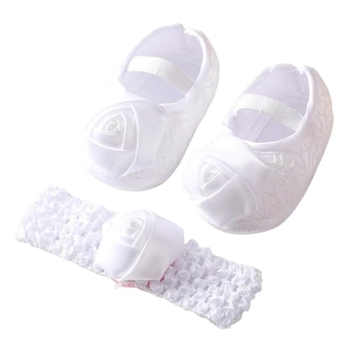 Zapatos de princesa para bebé y niña, zapatos para aprender a andar, zapatos festivos, zapatos de bailarina, zapatos planos de baile con flores, Blanco, 18 meses