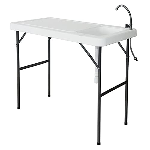 Trlec gt4-ZJ Removable Picnic Table, Folding Portable Fish Fillet & Hunting & Cutting Tablewith Sink Faucet-for Outdoors, Events, Beach, Camping with Sink Faucet?White?