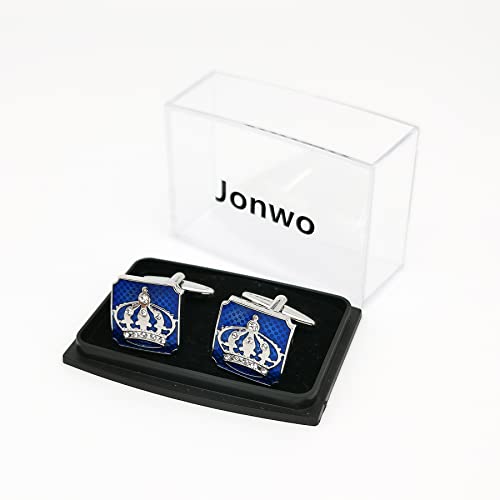 Jonwo Blue Square Royal Crown Crystal Cuff Links For Men Lady In Gift Box Unisex Metal Cufflinks For Business Wedding Anniversary #TOP5
