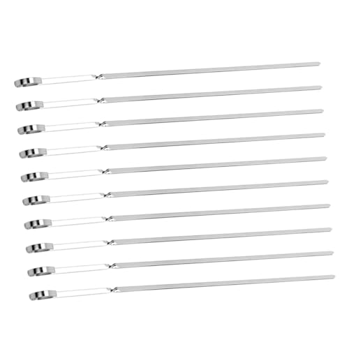 ibasenice 10 piezas Pinchos Planos para Barbacoa Inoxidable Resistentes y Reutilizables para Parrilla al Aire Diseño Antideslizante para Camping y Picnic