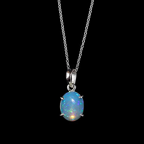 InfinityGemsArt Real Ethiopian Opal Stone Oval Prong Pendant Necklace, Cabochon Gemstone, Birthstone, Healing Stones, Pendants for Women, 925 Sterling Silver Chain 18 inch Jewelry InfinityGemsArt Real Ethiopian Opal Stone Oval Prong Pendant Necklace, Cabochon Gemstone, Birthstone, Healing Stones, Pendants for Women, 925 Sterling Silver Chain 18 inch Jewelry