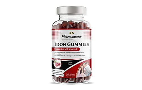 Iron & Vitamin C Vegane Gummies – 150 natürliche Kirschgeschmack – leckere Alternative zu Eisentabletten – für Männer, Frauen und Kinder – unterstützt die Bildung von roten Blutkörperchen
