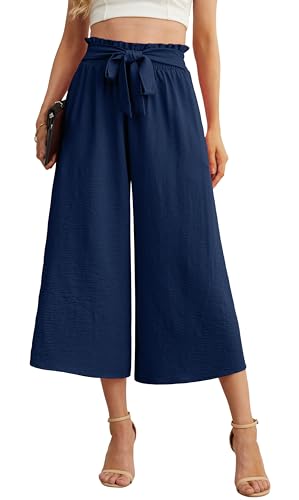 Image of IWOLLENCE Women Flowy Loose Wide Leg Pant Summer Beach Casual Trousers high Waist Adjustable Knot Business Work Casual Pants