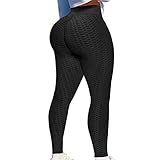 Anti Cellulite Textured Lifting Leggings for Women Scrunch High Waist Yoga Pants Butt Lift Tummy Control Workout Tights (#3 Black, Medium)