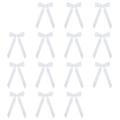 Autoschleifen Hochzeit - 10 Stück weiße Hochzeitsschleifen fürs Auto (11x19 cm) mit Herzen - Perfekter Autoschmuck Hochzeit & Auto-Deko Hochzeit - Hochzeitsschleifen fürs Auto + elegante Hochzeitsdeko