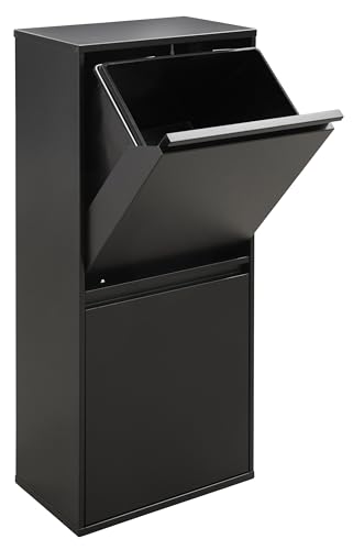 ARREGUI Basic CR406-B2 Mülltrennsystem aus Stahl | 2 Fächer Mülleimer für die Küche | 2 Fach Abfalleimer | 2x23 L (46 L) | Herausnehmbare Extragroße Eimer | Recycling Schrank | Mülltrennung | schwarz