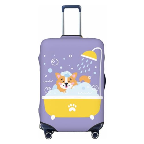 VOSERY Travel Luggage Cover - Corgi Washing in Bathtub Washable Suitcase Covers Protector Fits 18-32 Inch Luggage
