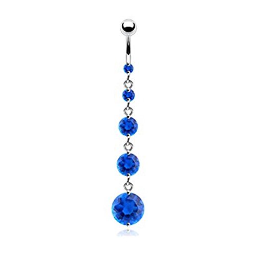  Cloud-bj Blu Multipla Dimensione Crescente Cristalli tondi della Barra della Pancia Piercing Spessore: 1.6mm Lunghezza: 10mm Materiale: Acciaio Chirurgico