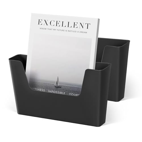 YOHOM Zeitungshalter Wand Zeitschriftenhalter Prospekthalter Wand Briefhalter Wandprospekthalter A4 mit 2 Montagearten (Kleben/Bohren) Ablagefächer Wand für Dokumente, Magazine, Bücher Schwarz 2 Stück