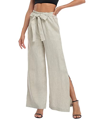 HDE Women's Linen Wide Leg Palazzo Pants Paperbag Flowy Boho Pant with Pockets4